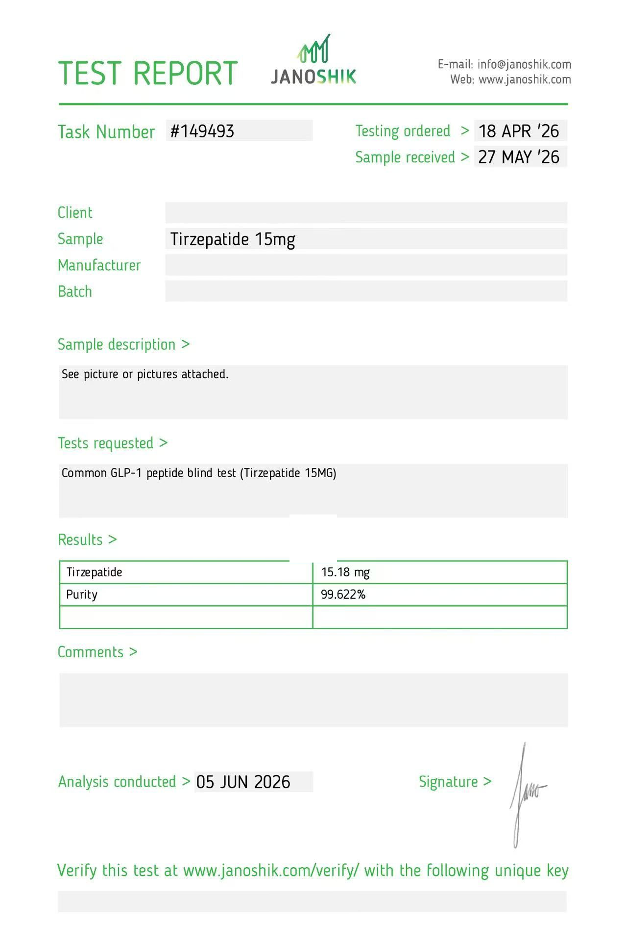 Tirzepatide 15 mg source-lab COA preview