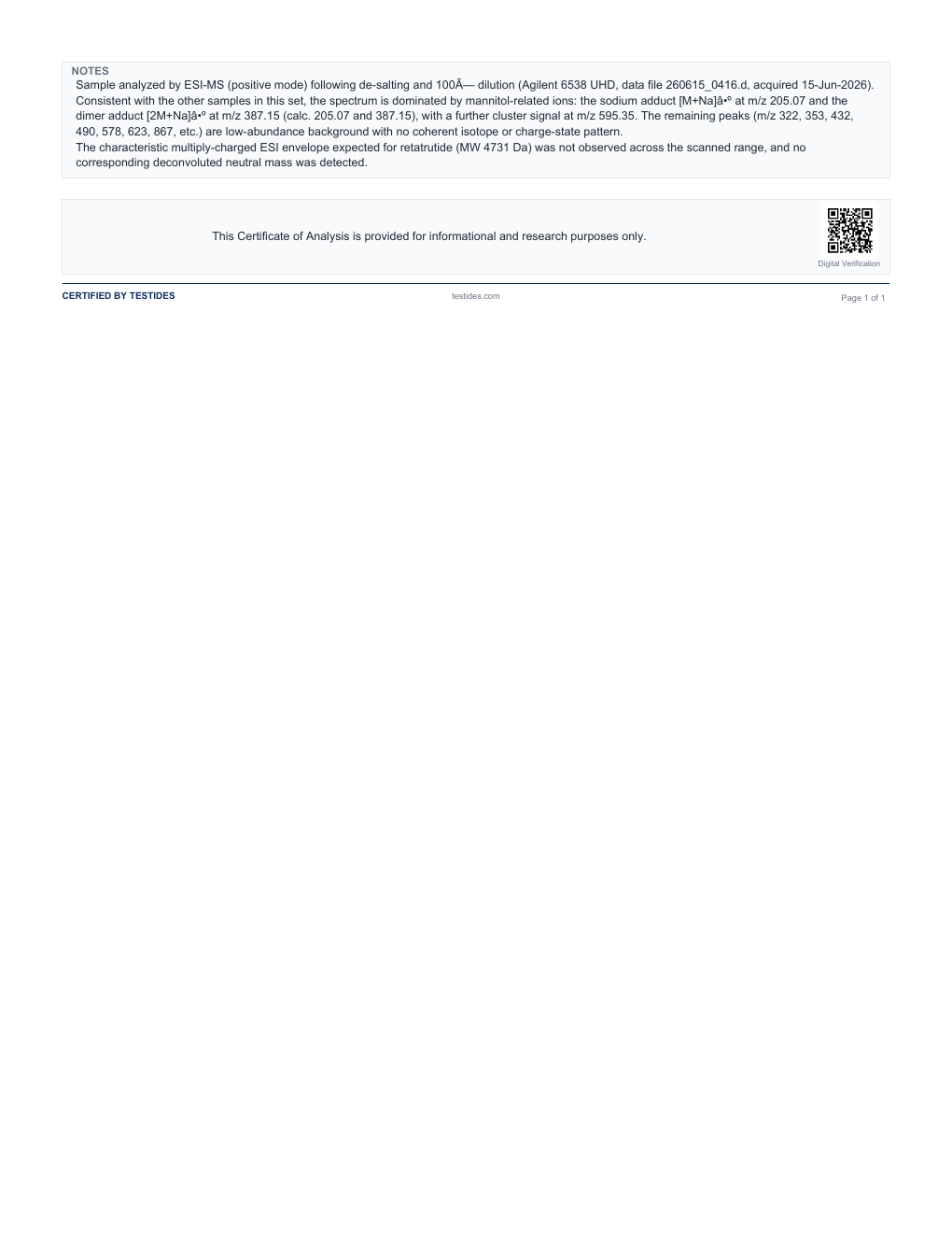Testides · Retatrutide 20 mg, complete page 2 of 2